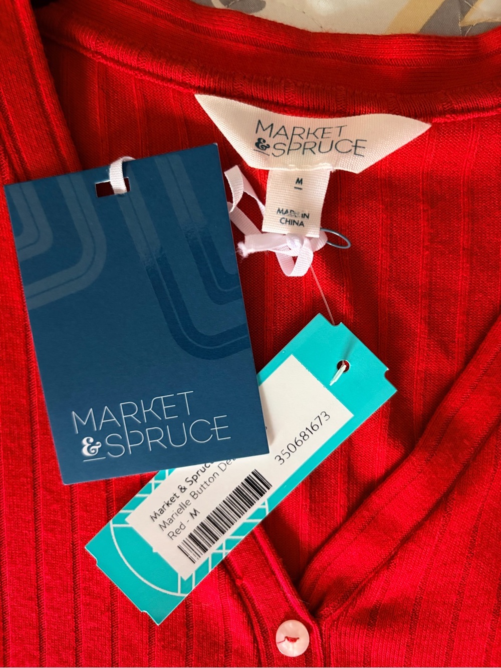 NWT Market & Spruce Red Button Front V Neck Short Sleeve stretchy MIDI Dress, M - Picture 4 of 10